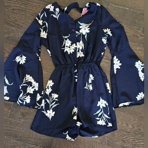 Floral Navy Romper with Bell Sleeves size 10/12